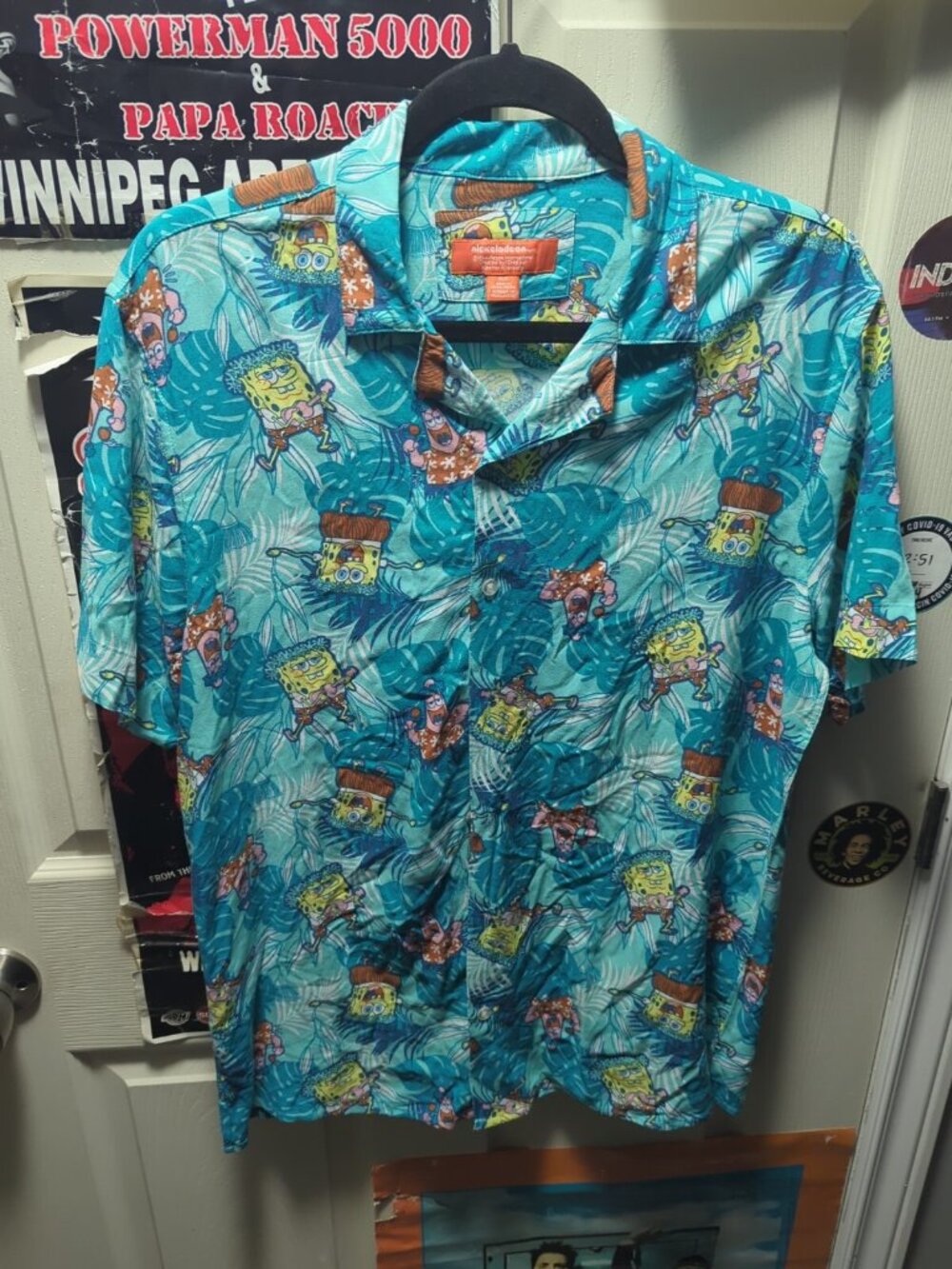 SpongeBob SquarePants Patrick Hawaiian Button Down Shirt Blue Medium Nickelodeon